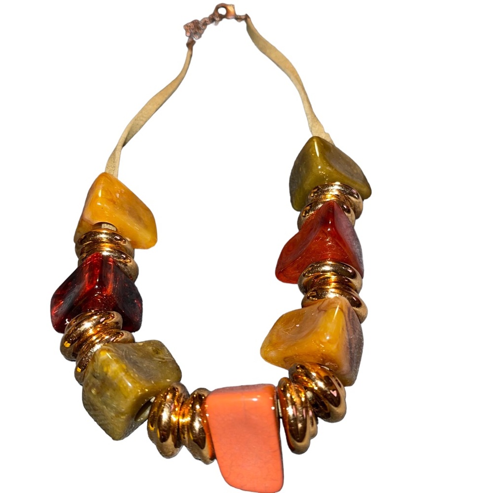Women’s Chucky Faux Stone Necklace Leather Chain Metal Extender And Clasp